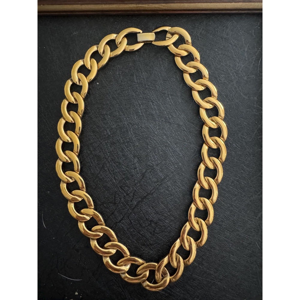 Vintage Napier Gold Tone Curb Link Chain Necklace 1980s Chunky Signed